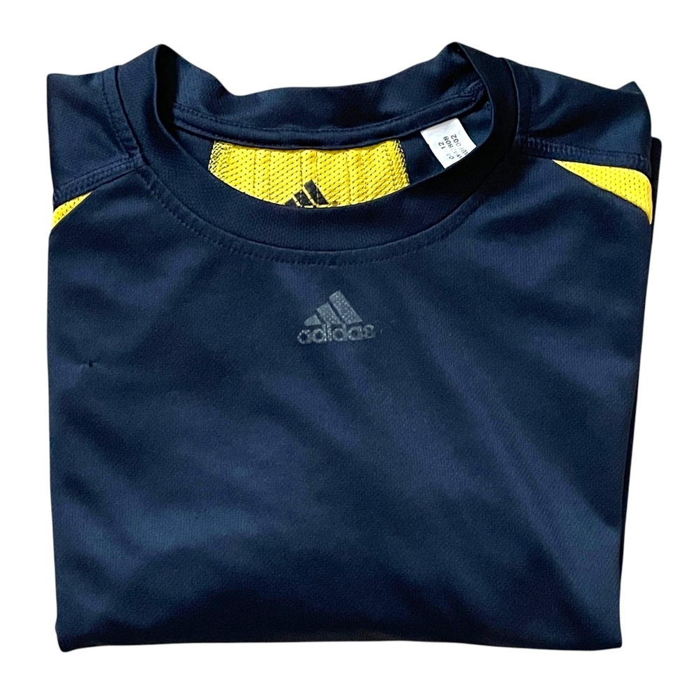 Adidas Climalite Training Shirt Men's MED Blue & Yellow Pullover Crew Faded Logo